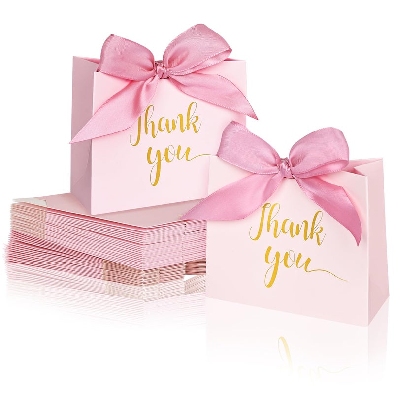 DECHISY 60Pack Small Thank You Bags 45x18x39 Inches Pink Paper Gift Bags With Ribbon Mini Candy Boxes For Wedding Birthdays More
